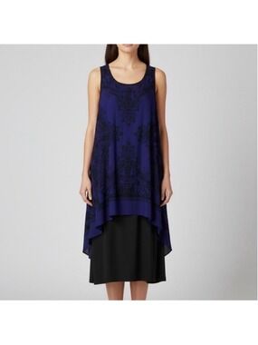 SLNY layered purple and black sleeveless draping midi dress Size 10 whimsygoth